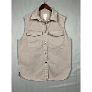 H&M Sleeveless Button Down Oversized Denim Vest Women's Size‎ L Soft Pink